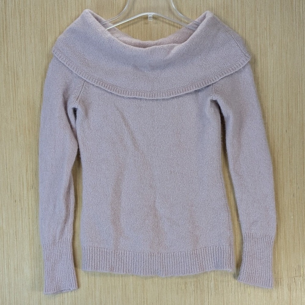 Theory Minimalist Quiet Luxury Wool Blend Sweater M Pastel Pink Off Shoulder